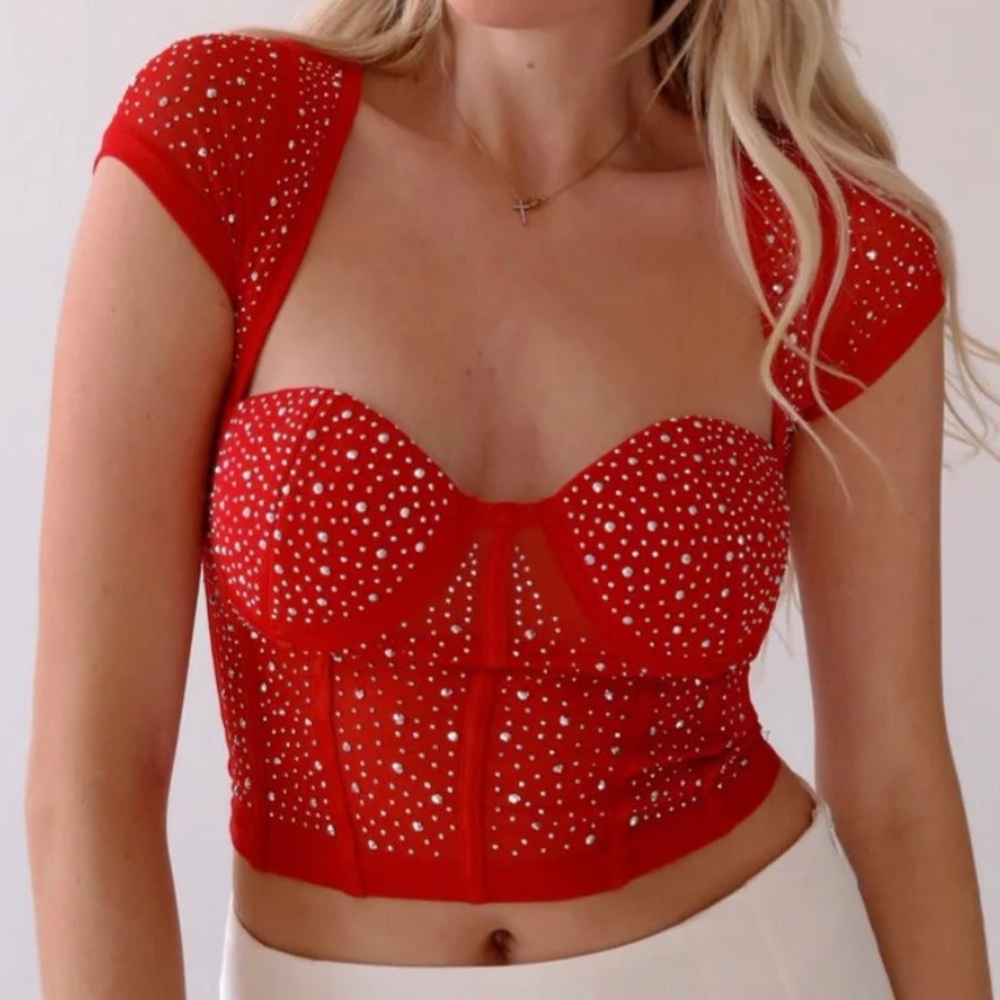 red rhinestone cowgirl corset women’s top